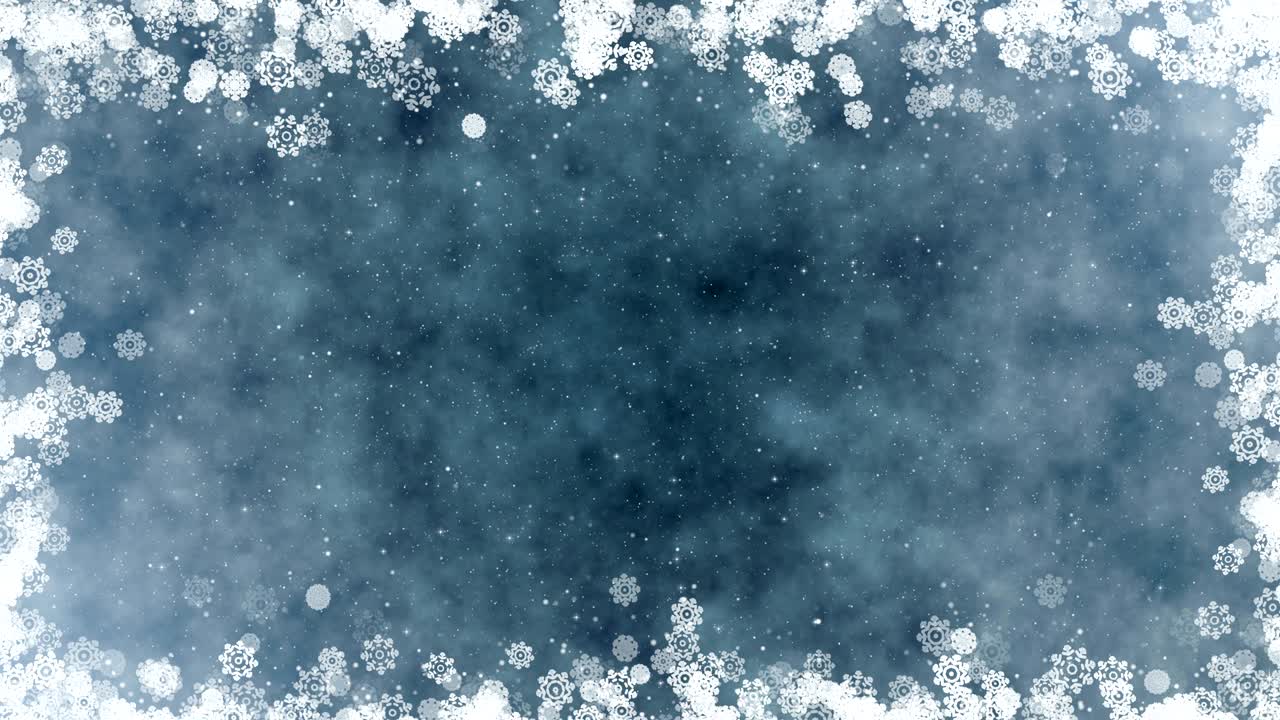 sfondo del telaio del nuovo anno. biglietto video di auguri di natale con fiocchi di neve, stelle e neve luminosi. animazione invernale astratta a loop senza cuciture.