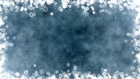 new year frame background. christmas greeting video card with glowing snowflakes, stars and snow. seamless loop abstract winter animation.