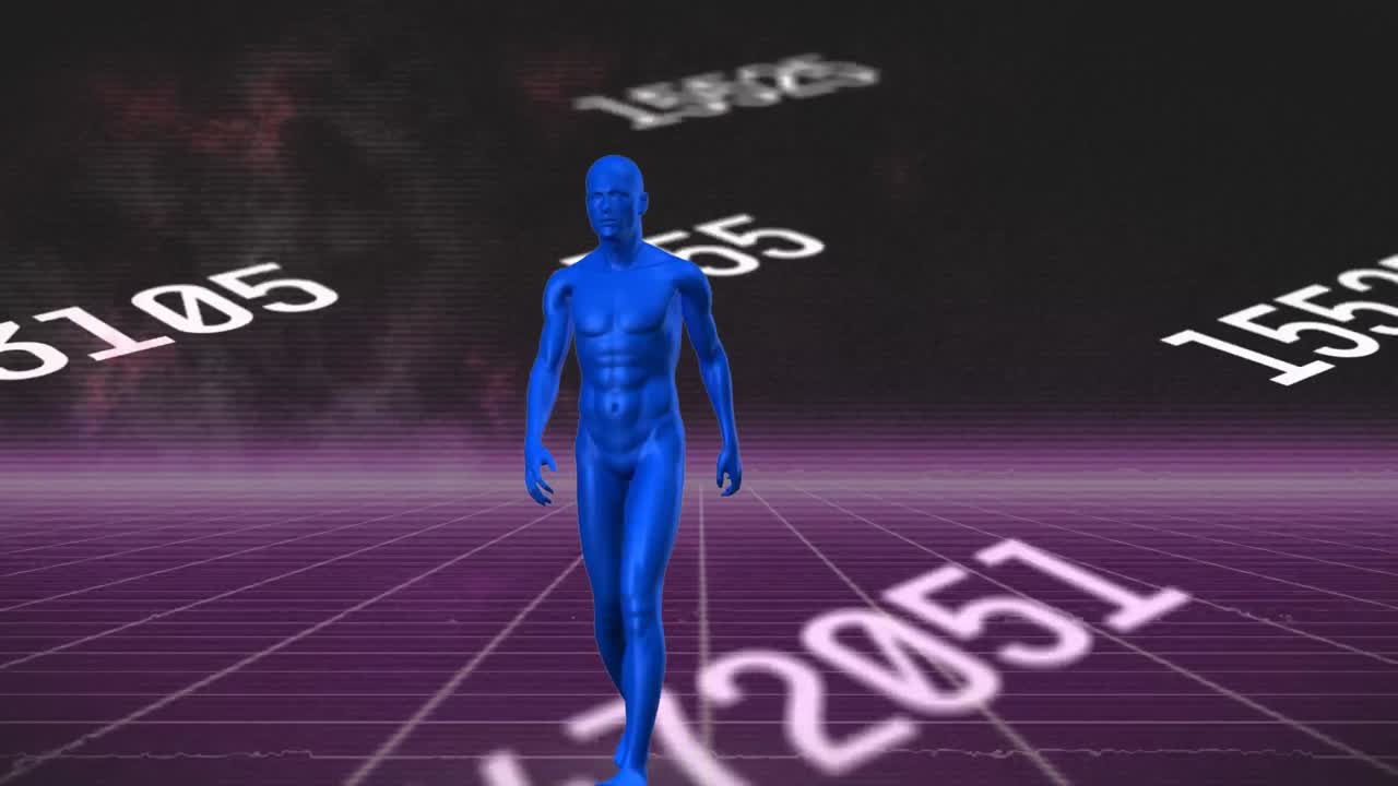 데이터 처리에 대한 인체 실루의 애니메이션 검은색 배경