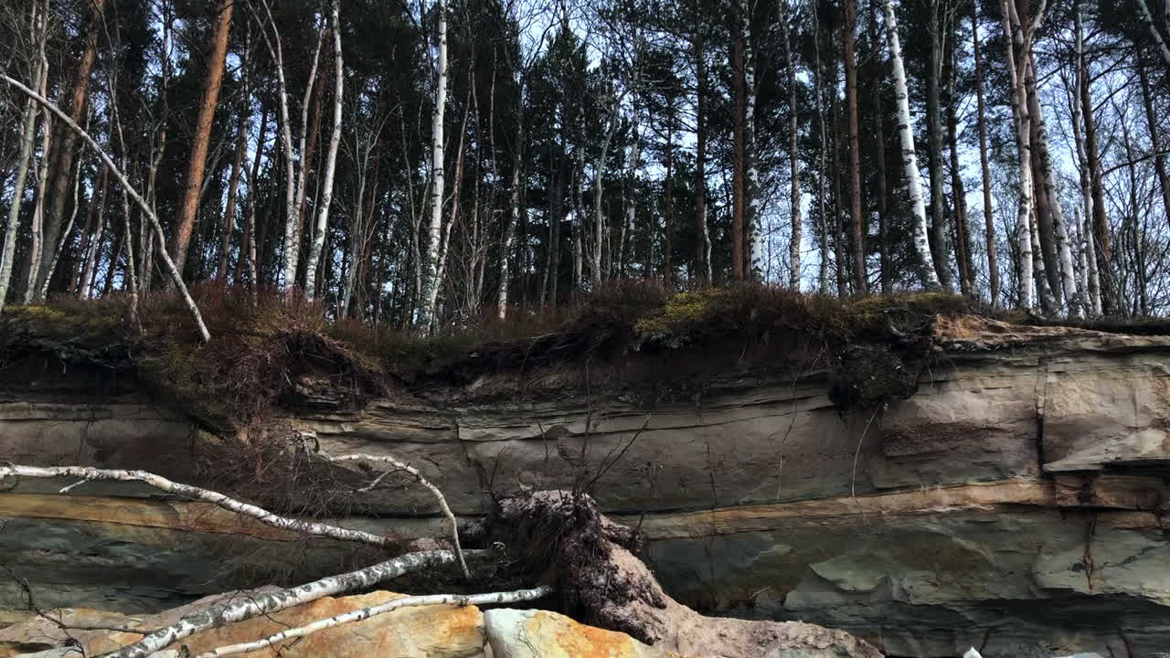 Droneopptak av jorderosjon langs Estlands kystlinje ved Østersjøen