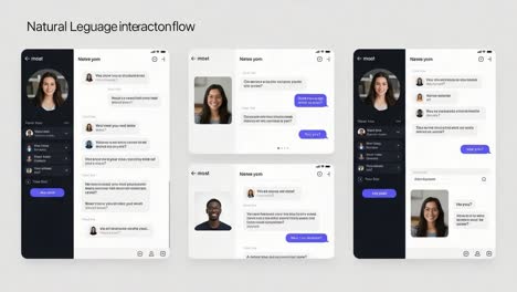 visual representation of a natural language interaction flow demonstrating chat features and user engagement in a conversational interface design