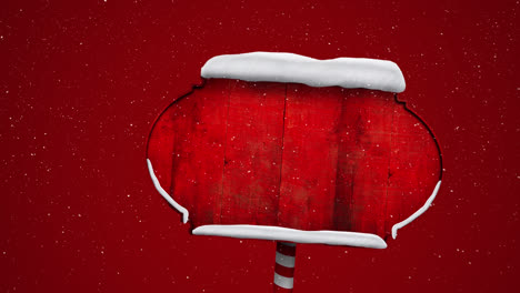 Animation-of-snow-falling-over-north-pole-sign-with-copy-on-red-background