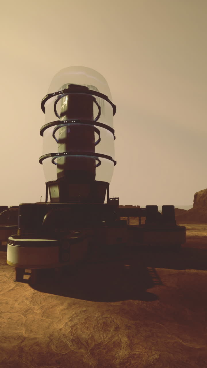 Future site of exploration on a distant planet during twilight hours