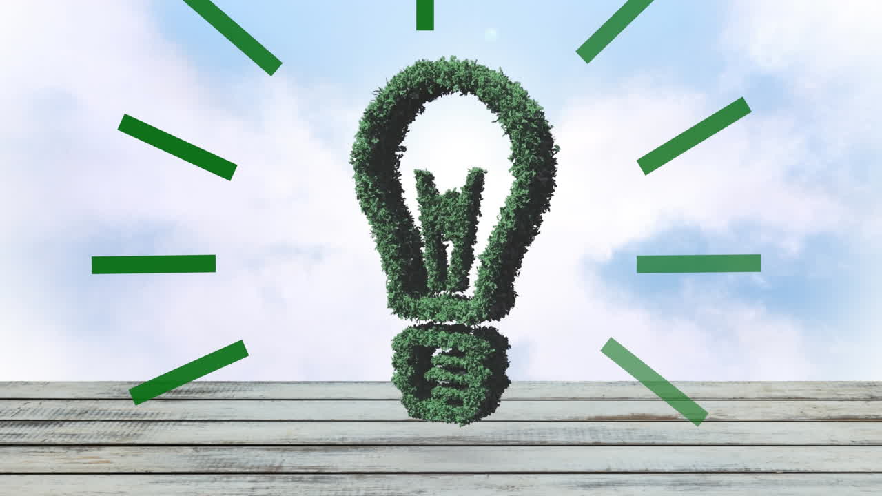 animación de un bulbo hecho de plantas sobre el cielo