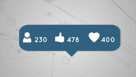animación de iconos de redes sociales a través de una red de conexiones con estadísticas