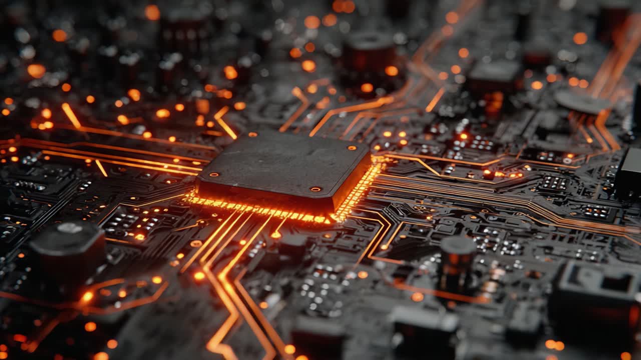 A Close-Up Exploration of a Circuit Board with Illuminated Connections Showcasing the Intricate Design of Modern Electronics and Microprocessor Technology