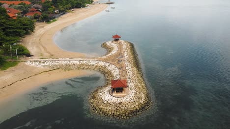 Beautiful-cinematic-Sanur-beach,-Bali-drone-footage-with-interesting-landscape,-fishing-boats-and-calm-weather