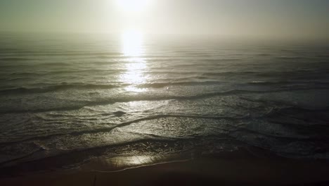 Sunrise-over-the-Outer-Banks-Surf,-Hatteras-NC,-Hatteras-North-Carolina-in-4k-Aerial