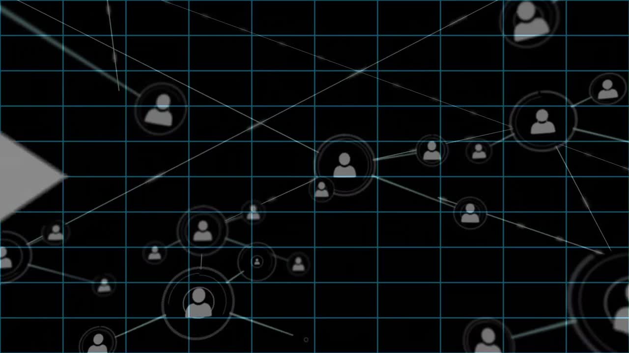 Animation of network of connections with arrows and grid