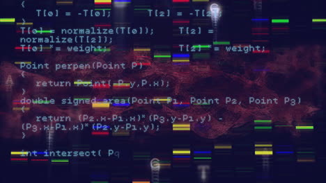 computer code overlaying digital network connections and data processing animation