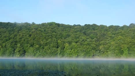 morning fog over a calm lake view from a slow floating pair morning fog over a calm lake view from a slow floating pair fog over the lake at dawn before sunrise