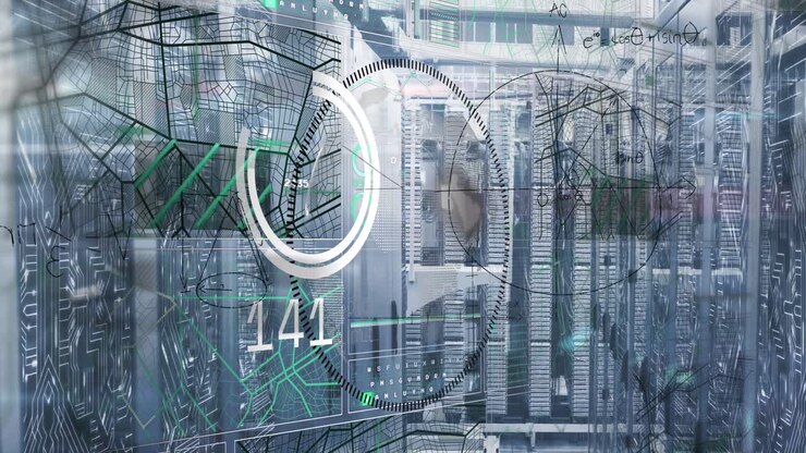 Animation of mathematical equations and data processing over server room