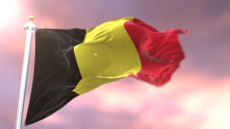 belgium flag waving at wind in slow at sunset, loop