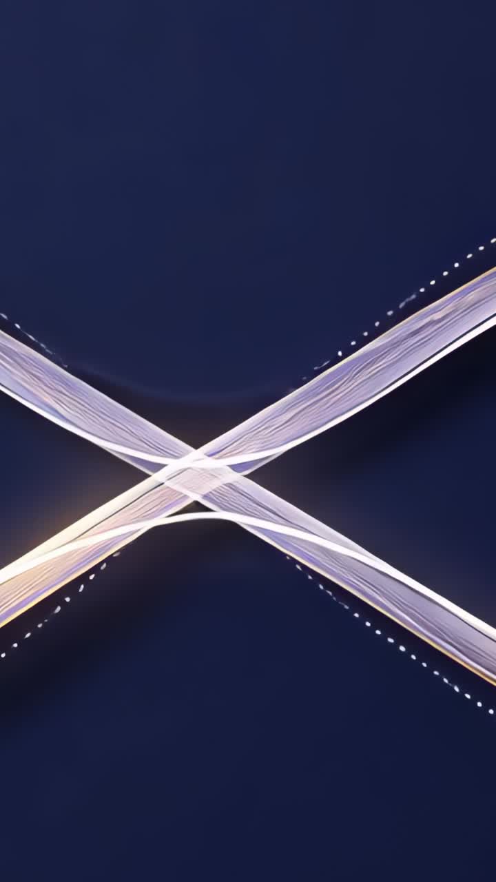 Vertical video: At start looping ribbon forms moving inward, outward at blue field dotted accents