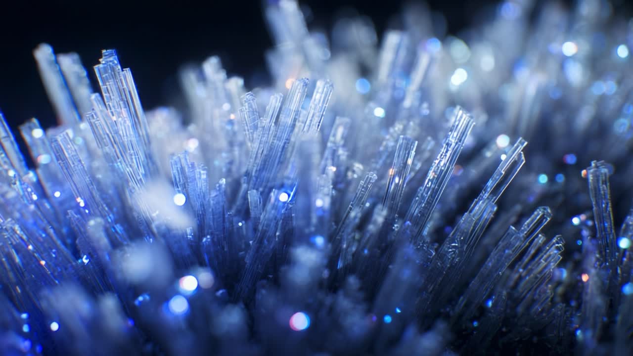 A close-up view showcasing the intricate beauty of crystalline structures, highlighting the shimmering details and vibrant colors of the crystals as they emerge from a dark background