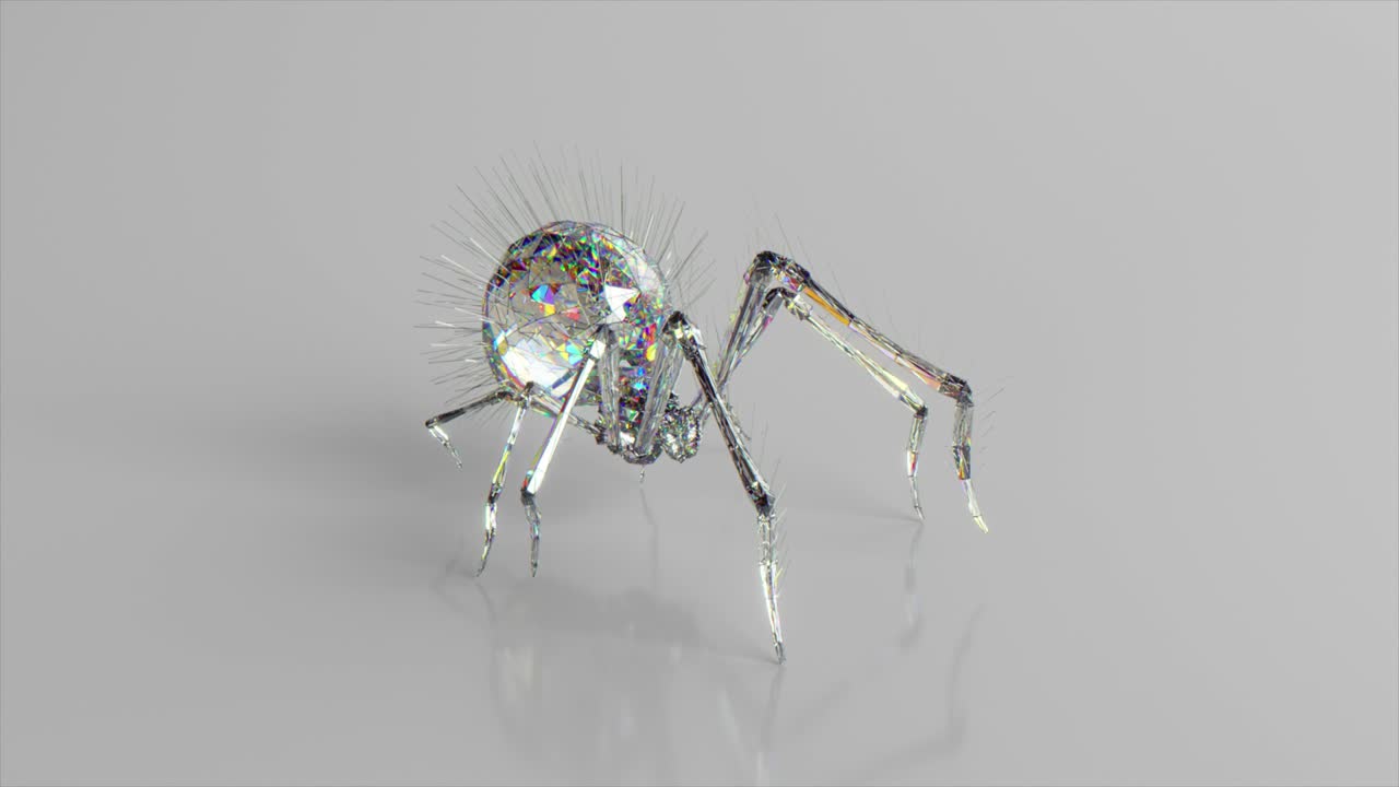 다이아몬드 스파이더는 고 있습니다. 자연과 동물의 개념. 낮은 폴리. 색. 3d 애니메이션.