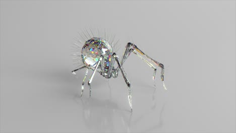 the diamond spider is walking. the concept of nature and animals. low poly. white color. 3d animation of seamless loop