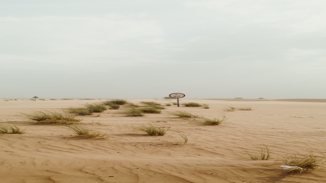 carretera desértica con señal de límite de velocidad