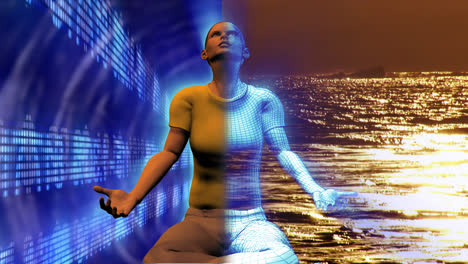 digital human in buddha position. concept of stress and relax in business