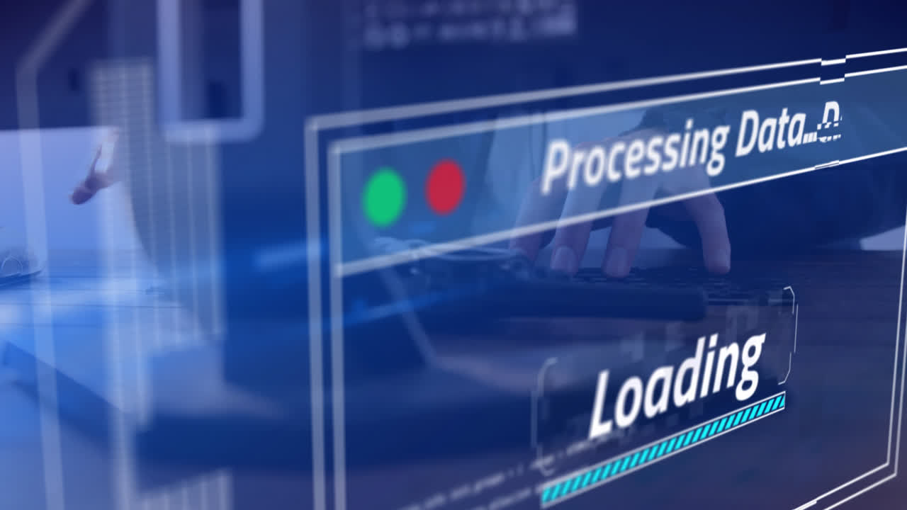 Animation of data processing over businessman in office