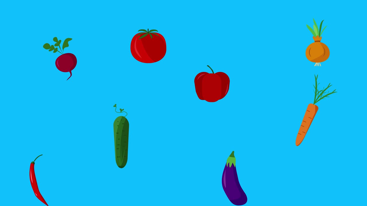 Vegetables animation on blue screen chroma key, flat design elements ...