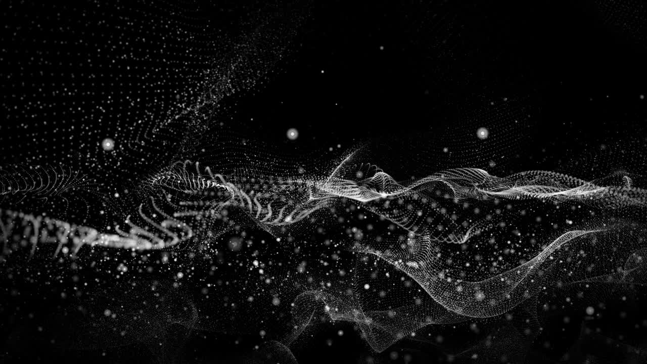 Magical animation with wave object and glittering particles in slow motion, 4096x2304 loop 4K