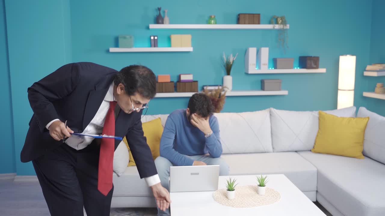 The sad and indebted man's house is being legally prosecuted. Foreclosed house.