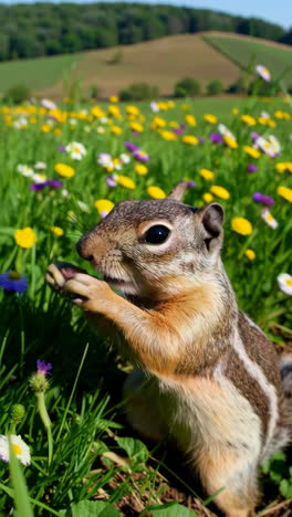 chipmunk in a flower-filled meadow