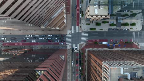 top down aerial of drone in urban usa city