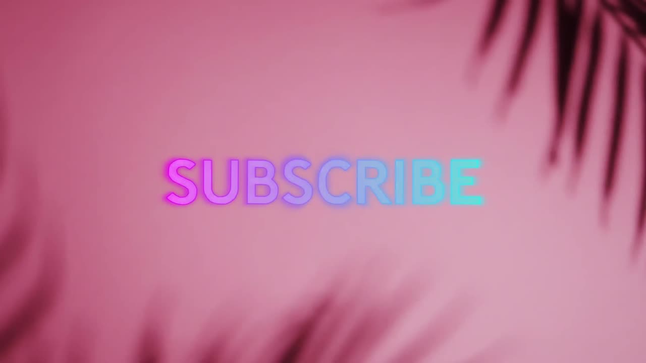 animación del texto de suscripción sobre un primer plano del patrón de hoja sobre fondo rosa