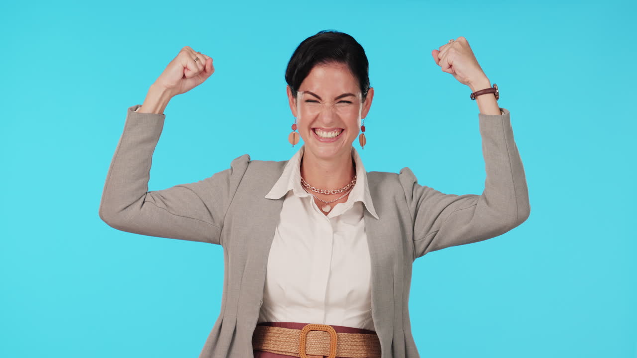 campeona, mujer de negocios y ganadora emocionada
