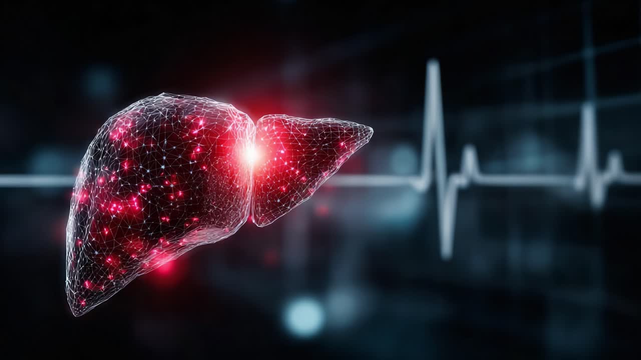 A Visual Representation of the Liver with a Heartbeat Monitoring Line, Highlighting the Interconnection Between Organ Function and Health in a Digital Context