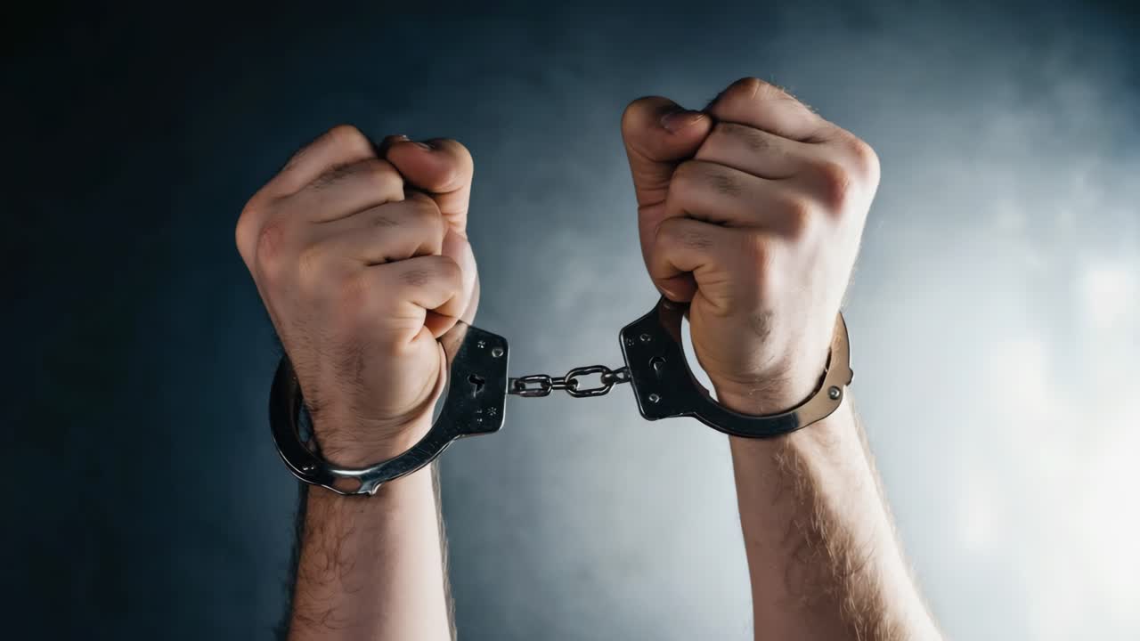 con las manos esposadas