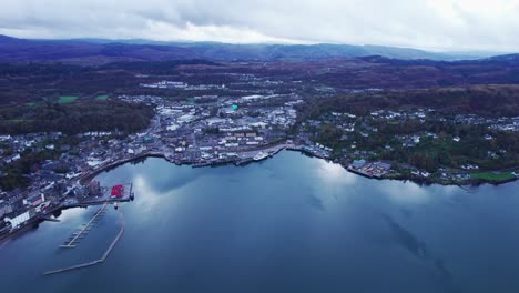 gloomy harbour oban resort town scotland aerial