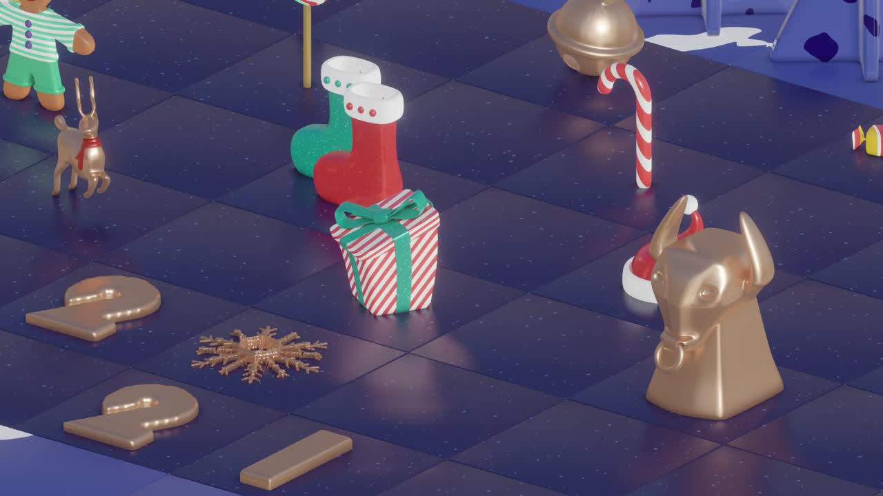 3d 2021 4k animation. Seamless loop animation of mooving Christmas decorations