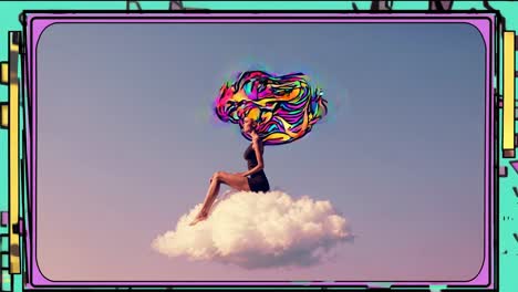 mujer sentada en una nube - arte digital colorido