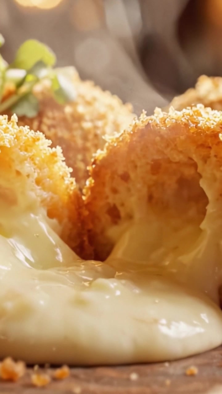 Indulge in the Deliciousness of Cheesy Delights: A Close-Up Glimpse of Crispy, Golden-Brown Coated Bites Filled with Creamy Melted Cheese