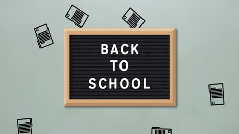학교 아이콘 위에 학교로 돌아가는 텍스트의 애니메이션