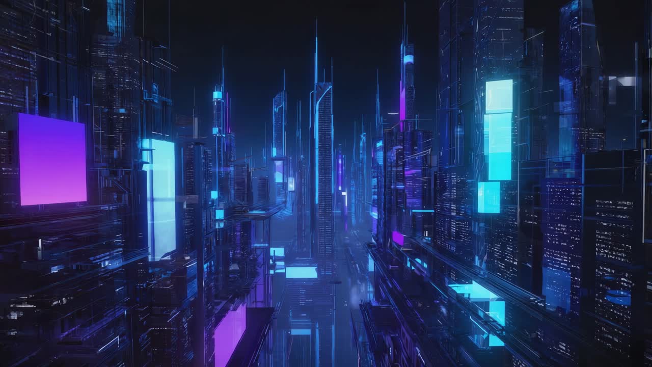 Neon Lit Futuristic City at Night