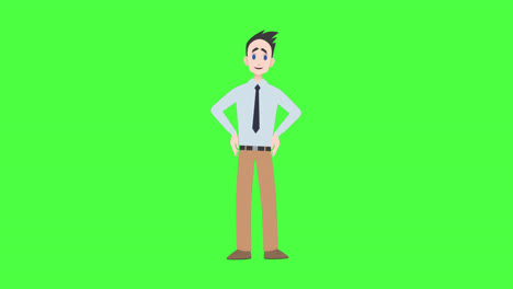Animation-of-illustration-of-caucasian-man-talking-and-gesturing-with-copy-space-on-green-screen
