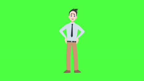 animation of illustration of caucasian man talking and gesturing with copy space on green screen