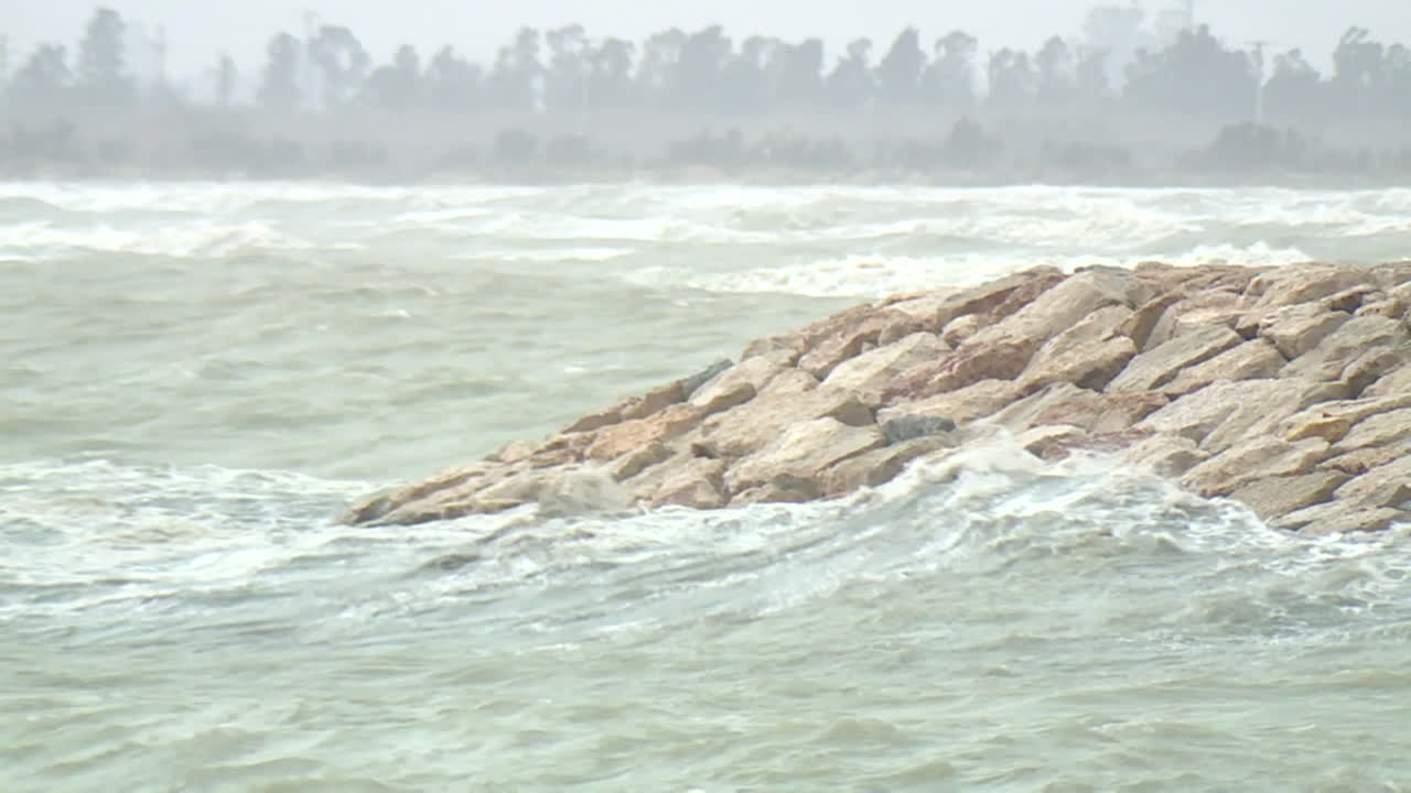 Stormy Waves Crashing on Breakwater