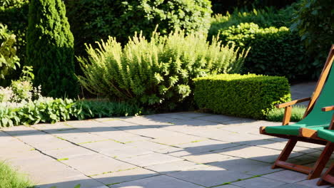 green patio chairs in a beautiful garden