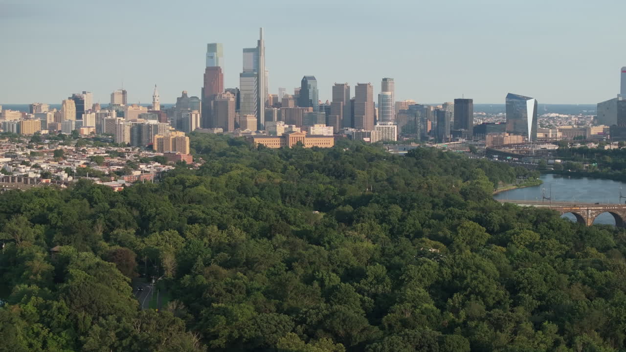 Aerial view of Philadelphia on a summer evening