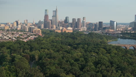 aerial view of philadelphia on a summer evening