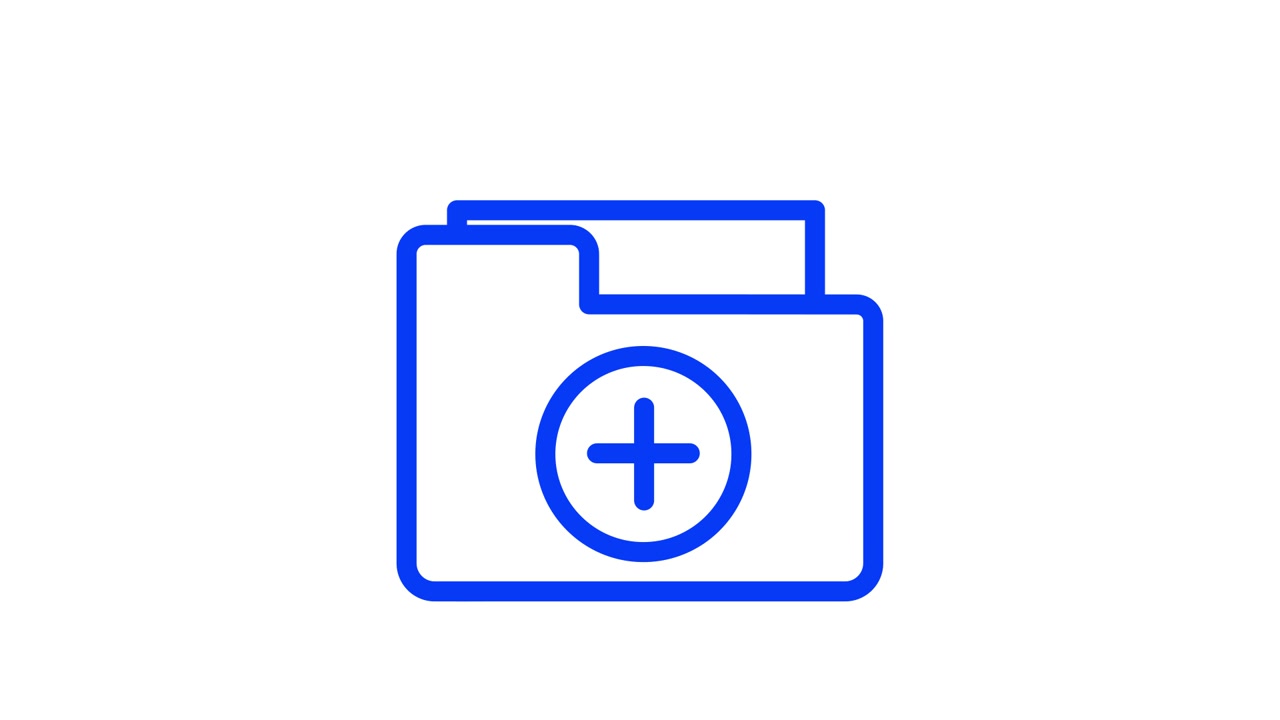 Animated Blue Folder Icon with Plus Sign Adding Document
