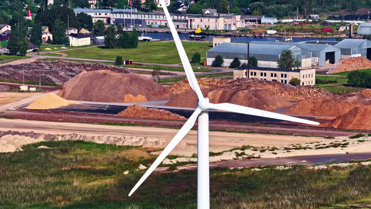 Wind turbine production of green electricity harvesting wind power, green energy