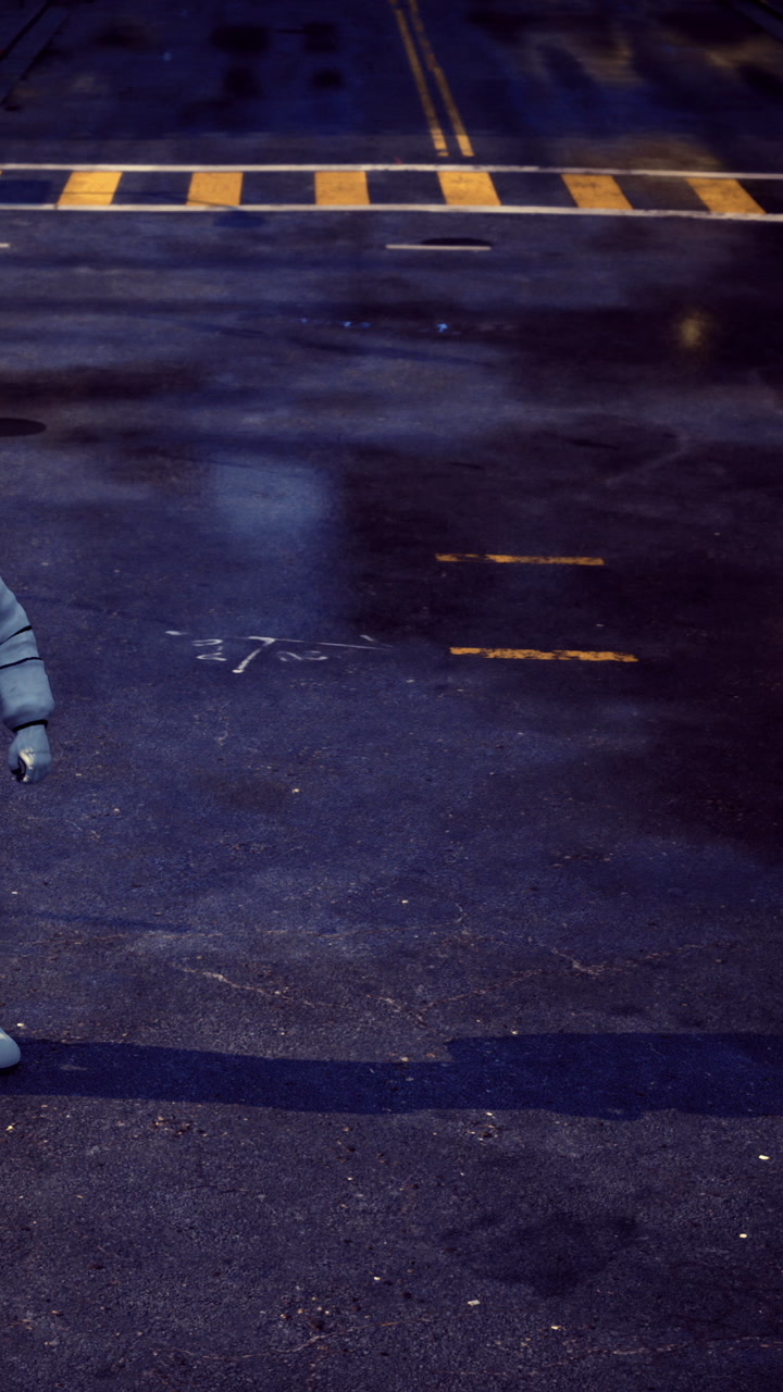 Bright city streets at night showcasing a stylish figure in vibrant attire