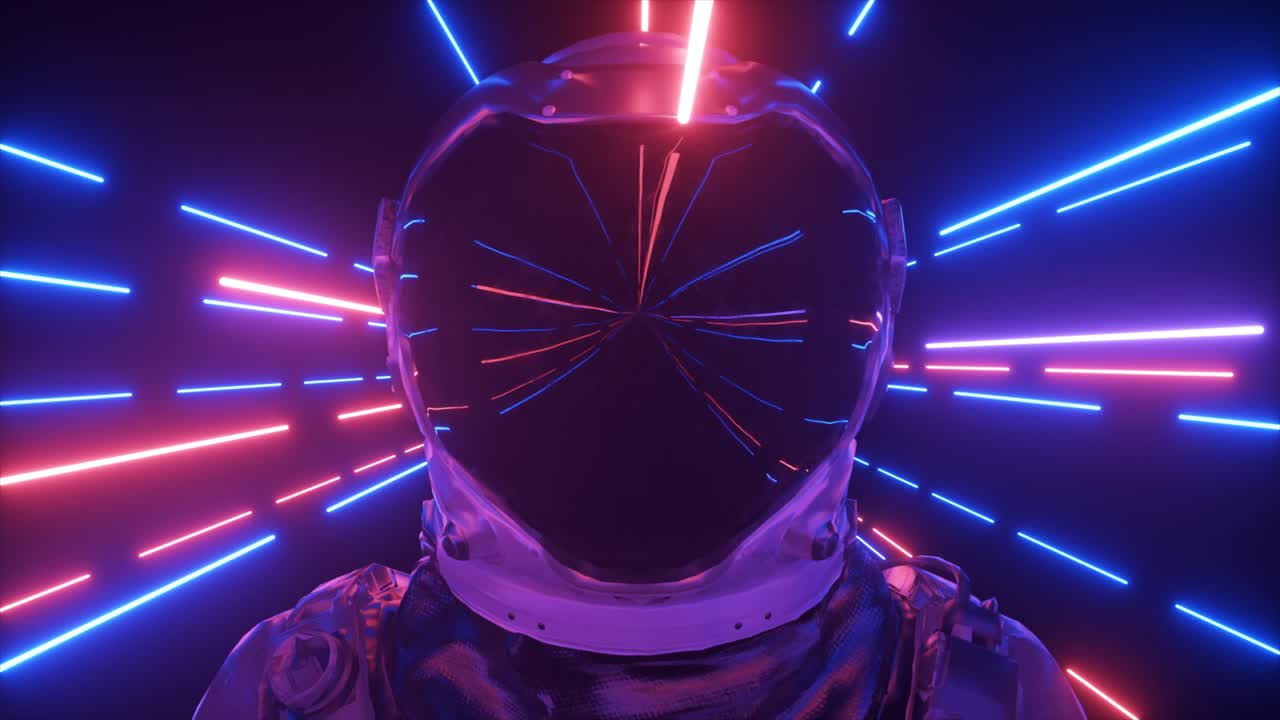 Astronauta in una tuta spaziale futuristica con luci al neon