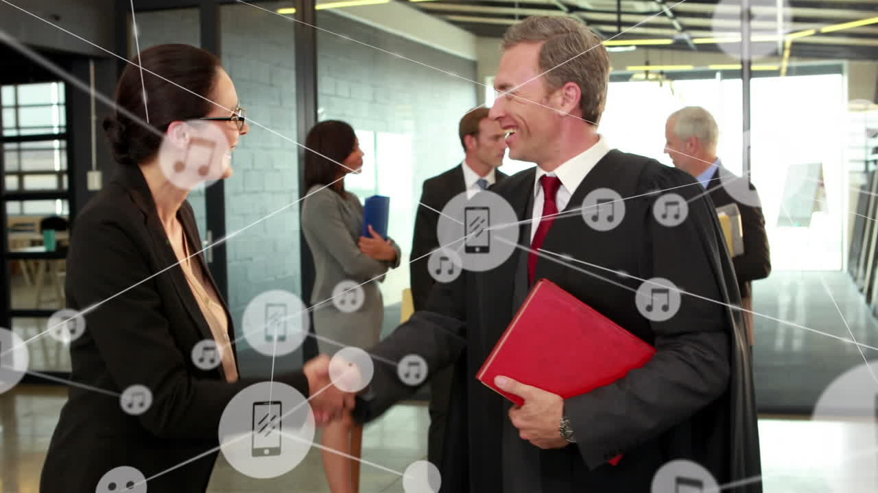 animación de la red de conexiones con iconos sobre personas de negocios en la oficina